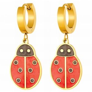 Ladybug 18K Gold Plated Drop Hoop Stainless Steel Earrings